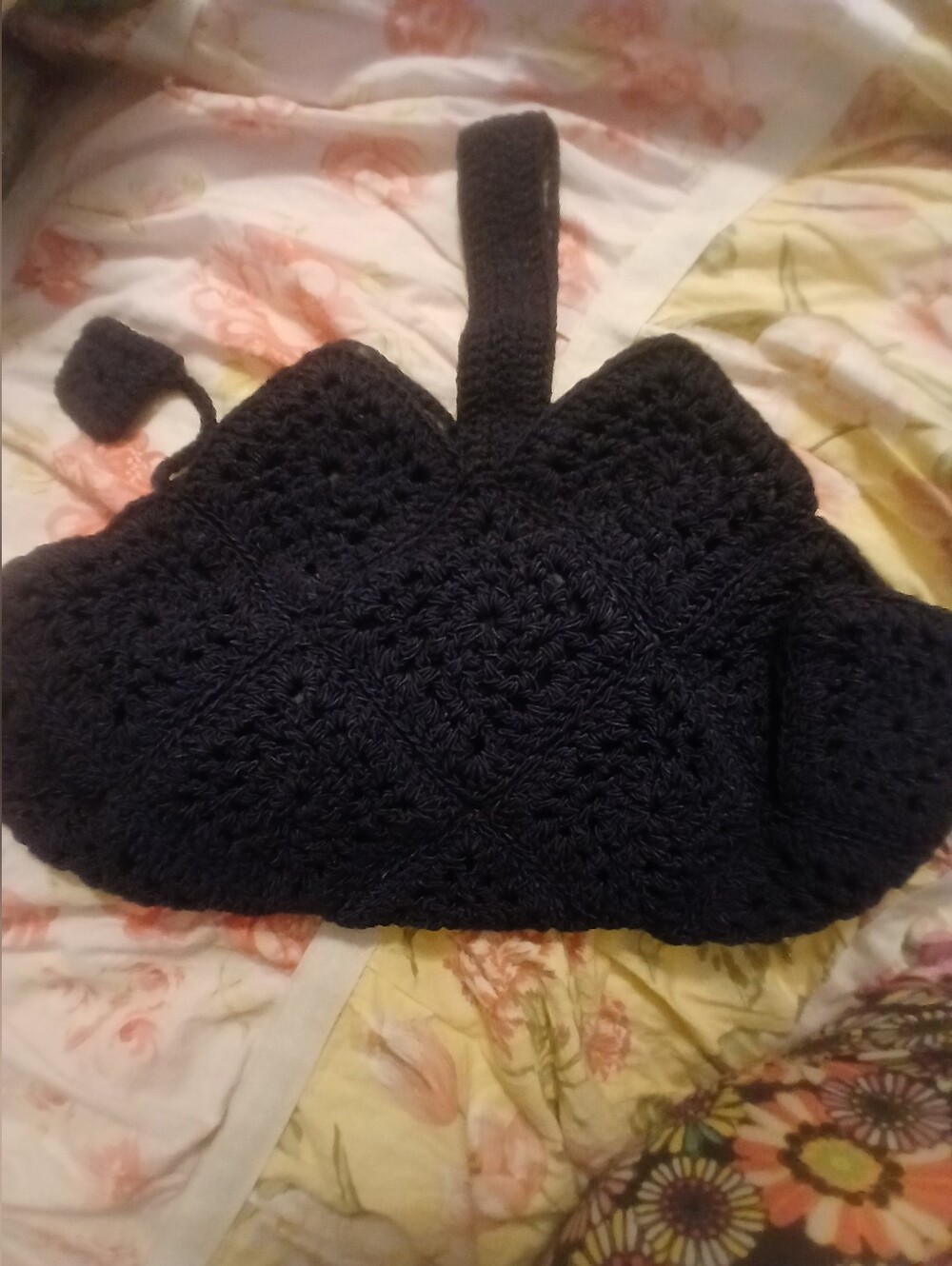 Vintage Navy Blue Crochet Or Similar Handbag  Lined Lacey Design Lovely